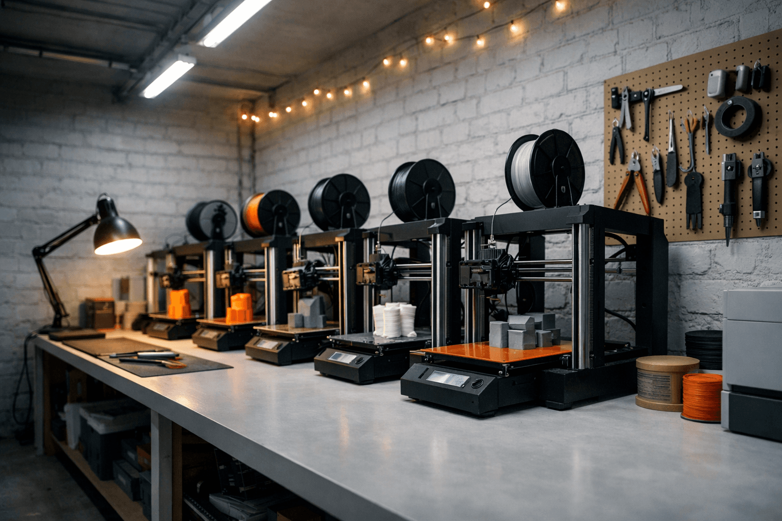 Wnętrze pracowni GetItMade — drukarki 3D w pracy